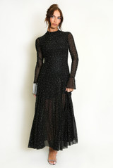 Stud Embellished Sheer Sleeve Maxi Dress