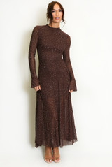 Stud Embellished Sheer Sleeve Maxi Dress