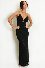 Embellished Plunge Neck Maxi Dress