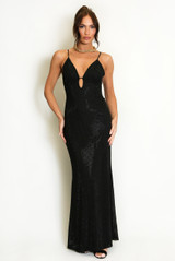Embellished Plunge Neck Maxi Dress