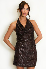 Sequin Cowl Halter Neck Blouse