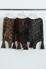 Velvet Floral Mesh Long Sleeve Bodysuit