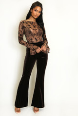 Velvet Floral Mesh Long Sleeve Bodysuit