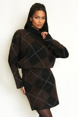Argyle Turtle Neck Jumper And Skirt Set