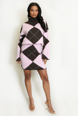 Argyle Turtle Neck Jumper And Skirt Set