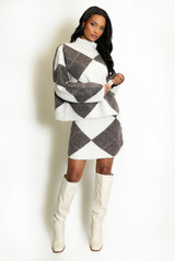 Argyle Turtle Neck Jumper And Skirt Set