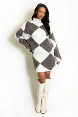 Argyle Turtle Neck Jumper And Skirt Set
