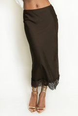 Lace Hem Satin Maxi Skirt