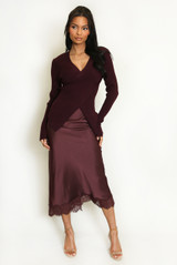 Lace Hem Satin Maxi Skirt