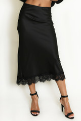 Lace Hem Satin Maxi Skirt
