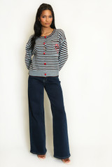 Striped Heart Print Knit Cardigan