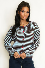 Striped Heart Print Knit Cardigan