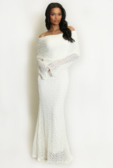 Sheer Sleeve Lace Bardot Maxi Dress