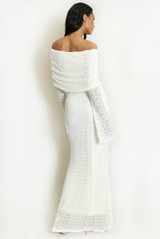 Sheer Sleeve Lace Bardot Maxi Dress