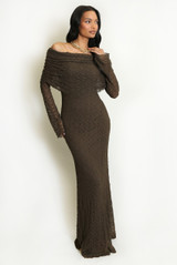 Sheer Sleeve Lace Bardot Maxi Dress