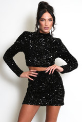 High Neck Sequin Long Sleeve Top  - New Ratio