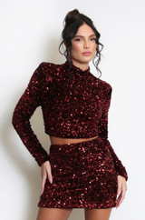 High Neck Sequin Long Sleeve Top  - New Ratio