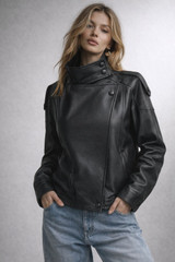 High Neck PU Biker Jacket