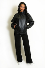 High Neck PU Biker Jacket