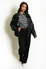 High Neck PU Biker Jacket