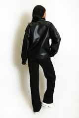 High Neck PU Biker Jacket