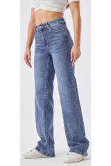 Mid Blue Long Length Straight Leg Jeans