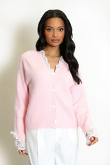 Lace Trim Fluffy Cardigan 