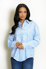 Heart Embroidered Cotton Shirt