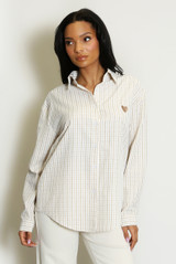 Heart Embroidered Check Cotton Shirt