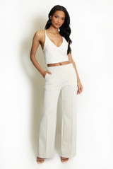 Pin tuck High Waist Wide Leg Trouser