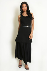 Pleated Hem Belted Midi Dress