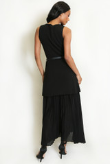 Pleated Hem Belted Midi Dress