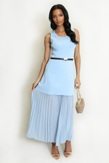 Pleated Hem Belted Midi Dress