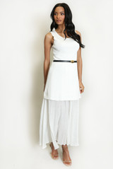 Pleated Hem Belted Midi Dress