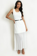 Pleated Hem Belted Midi Dress