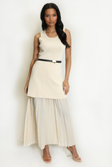 Pleated Hem Belted Midi Dress