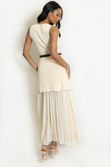 Pleated Hem Belted Midi Dress