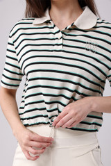 Striped Cropped Polo Top