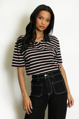 Striped Cropped Polo Top