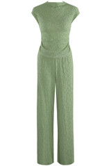 Textured Ruched Side Top And Trouser Set