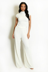 Textured Ruched Side Top And Trouser Set
