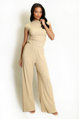 Textured Ruched Side Top And Trouser Set