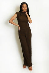 Textured Ruched Side Top And Trouser Set