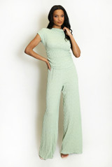 Textured Ruched Side Top And Trouser Set