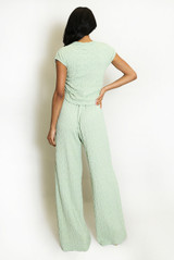 Textured Ruched Side Top And Trouser Set