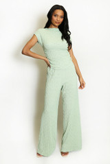 Textured Ruched Side Top And Trouser Set
