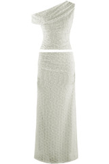 Bobble Texture Asymmetric Top And Maxi Skirt Set