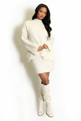 Mohair Fluffy Knit Jumper And Skirt Set