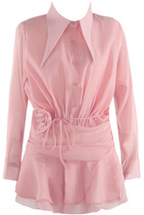 Pointed Collar Chiffon Shirt Dress