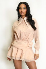 Pointed Collar Chiffon Shirt Dress